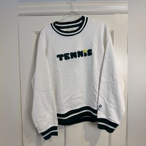Stylish White and Green Crew Neck Tennis Sweatshirt